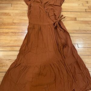 Elegant Brown/orange Wrap Dress